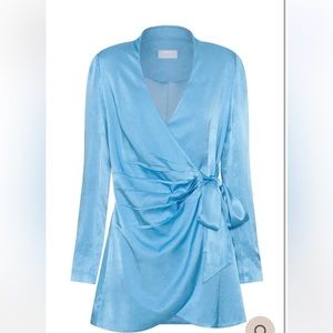 Meshki SAIRA Tie Up Mini Dress - Azure Blue Size Medium